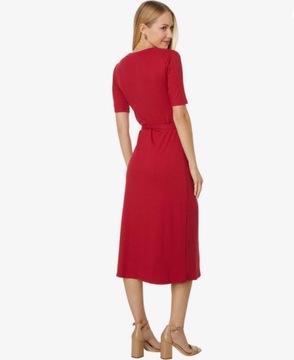 Tommy Hilfiger damska długa sukienka Ribbed Belted czerwona M