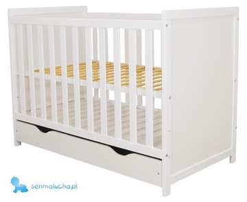 Детская кроватка Lilia белая с ящиком 120x60 + матрас стандарта ЕС