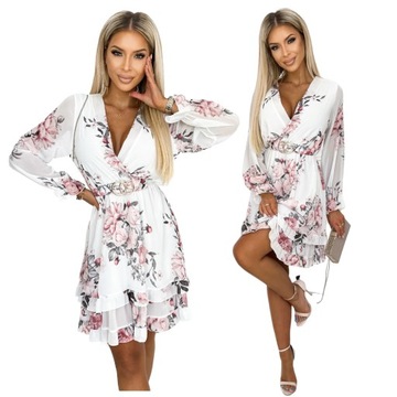 SUKIENKA DAMSKA WIOSENNA ELEGANCKA W KWIATY PASEK