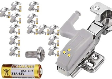 14x LAMPKA LED DO SZAFKI NA ZAWIAS DRZWI + BATERIA