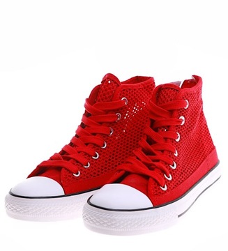 Czerwone trampki damskie Ażurowe buty na lato z wysoką cholewką 16330 39