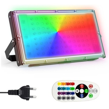 HALOGEN NAŚWIETLACZ REFLEKTOR LAMPA LED RGB STROBOSKOP IMPREZOWY + PILOT