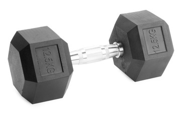 Hantla stała 12,5kg żeliwna gumowana 12,5kg HEX do treningu SOLIDNA