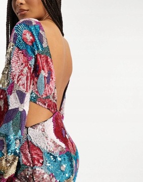 Asos Design uzc sukienka wycięcia cekiny odkryte plecy mini XXL