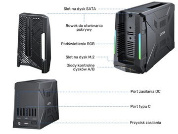 Док-станция Unitek, 1 диск M.2 NVMe, 1 диск SATA, USB-C 10 Гбит/с