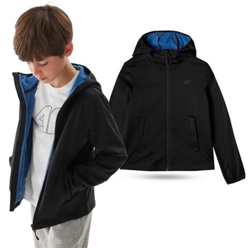 KURTKA PRZEJŚCIOWA CHŁOPIĘCA 4F SOFTSHELL SPORTOWY Z KAPTUREM AW24M269
