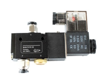 Elektrozawór pneumatyczny 3/2 1/4 ZAMKNIĘTY cewka 220V złączka na wąż 8 mm