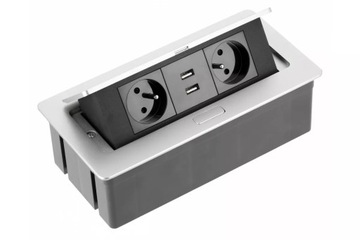 Gniazdo chowane wpuszczane w blat GTV SOFT srebrne gniazdko nablatowe 2xUSB