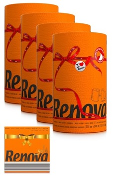 4x Pomarańczowy Ręcznik Papierowy Renova +serwetki