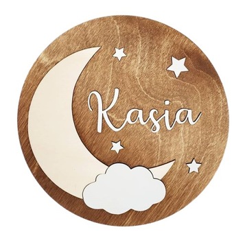 Lampka nocna LED drewniana dla dzieci KSIĘŻYC, lampka KSIĘŻYC Z GWIAZDAMI