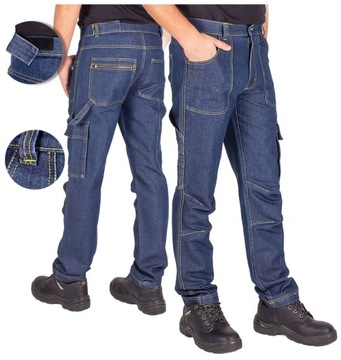SPODNIE MĘSKIE ROBOCZE jeansowe dżinsy z kieszeniami XL pas 92 cm FIRI