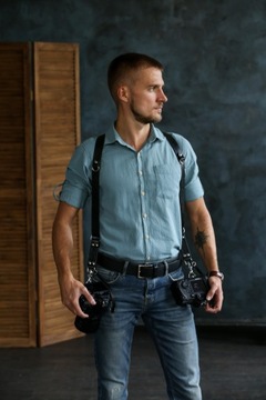 ПРОФЕССИОНАЛЬНЫЙ КОЖАНЫЙ РЕМНЯ ДЛЯ ФОТОГРАФИИ ДЛЯ ДВУХ КАМЕР