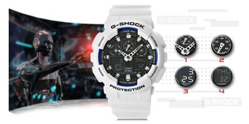 Zegarek męski CASIO G-SHOCK GA-100B-7AER Biały pasek Młodzieżowy LED + BOX