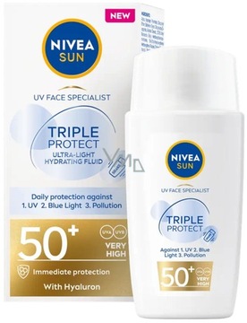 NIVEA SUN TRIPPLE PROTECT ULTRALEKKI FLUID DO TWARZY Z FILTREM SPF50+ 40 ML