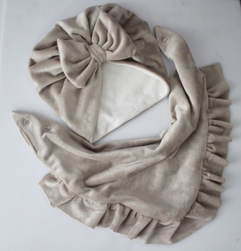 Zestaw turban kokarda chusta 46-48 ok 14-23 mc welur chłodny beż wiosn/jesi