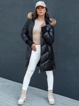 DŁUGA DAMSKA KURTKA ZIMOWA PIKOWANA Z KAPTUREM ty4499 - XL