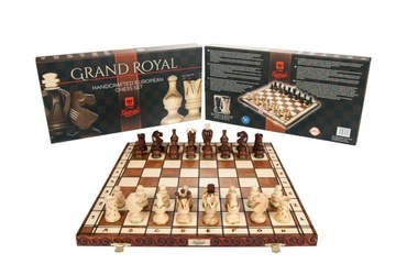 Szachy drewniane GRAND ROYAL 48x48 cm -4 Hetmany - Polski Producent