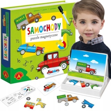 PUZZLE MAGNETYCZNE UKŁADANKA SAMOCHODY AUTKA AUTA PLANSZE I PISAK ALEXANDER