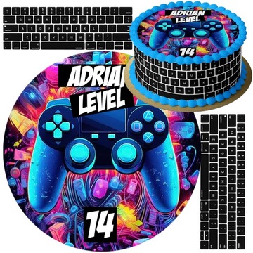 ZESTAW OPŁATEK NA TORT GAMER GRACZ KONSOLA + 2 OBWODY KLAWIATURA + NAPIS