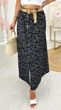 ДЛИННАЯ ЮБКА ИЗ ХЛОПКА, ДЛИНА, С ЦВЕТАМИ, ЛЕТНИЙ ПОЯС В БОХО