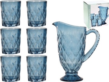 SZKLANY ZESTAW Dzbanek 1L i 6 Szklanek 250ml BLUE