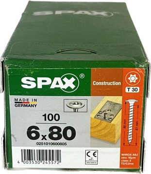 Wkręty konstrukcyjne 6 x 80 SPAX talerz op 100 szt