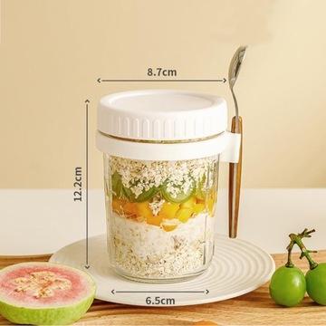 БАНКА ДЛЯ ХРАНЕНИЯ ЙОГУРТА ОВСЯНАЯ ДЛЯ ШКОЛЫ 350МЛ 4ШТ С ЛОЖКОЙ