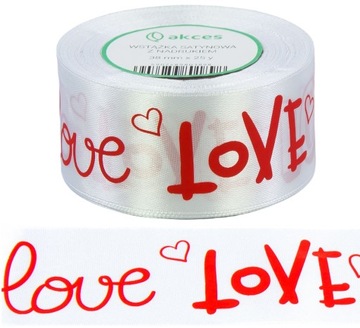 WSTĄŻKA SATYNOWA SERCA LOVE 38MM 32MB WALENTYNKI