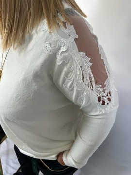 Sweter koronka biały uni od M do XXXL szerokość biust 168 cm