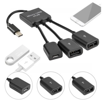 HUB USB typ C 3.1 2x USB + micro tablet ANDROID OTG myszka
