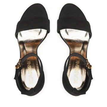czarne eleganckie zamszowe sandały na platformie skórzane szpilki Karino 38