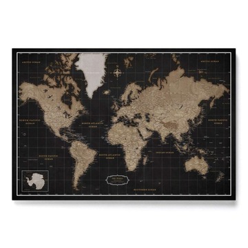 Mapa Korkowa Świata w języku Angielskim Czarna Złota 70x50cm
