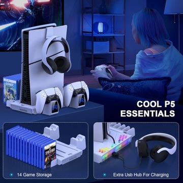 ЗАРЯДНАЯ СТАНЦИЯ ОРГАНАЙЗЕР RGB ДЛЯ DualSense+PS5/PS5 SLIM 2023 ОХЛАЖДАЮЩИЙ ВЕНТИЛЯТОР