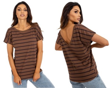 BLUZKA PASKI modna koszulka T-SHIRT 35P brown M