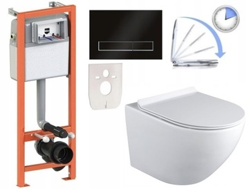 6w1 STELAŻ MISKA WC RIMLESS +DESKA PRZYCISK CZARNY