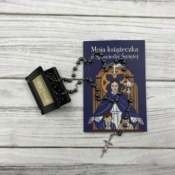 RÓŻANIEC Hematyt + Pudełko Książeczka do Spowiedzi