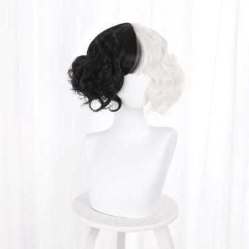PERUKA WIG CRUELLA DE VIL CZARNA BIAŁA COSPLAY