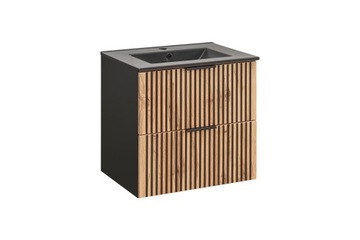 SZAFKA ŁAZIENKOWA CZARNA UMYWALKA 60 CM DĄB WOTAN