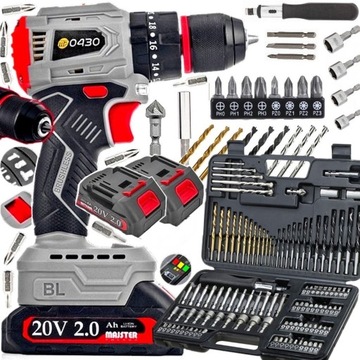 БЕСЩЕТОЧНАЯ УДАРНАЯ Дрель ОТВЕРТКА, НАБОР НАСАДОК 2xAKU 20V, 109 шт.