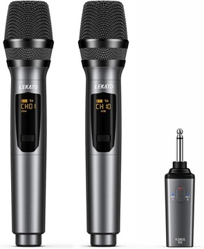Zestaw 2 Mikrofony Bezprzewodowe 2.4GHz Aluminium 30m Ładowane Karaoke 6.35