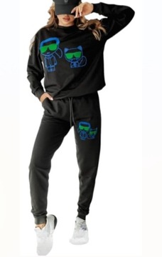 Damski Komplet Dresowy Bluza Spodnie Dresowe Logo bez kaptura Czarny r. XL