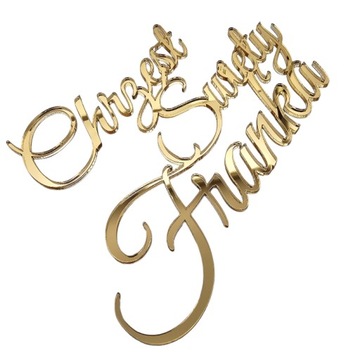 Золотой топпер для торта ДЕКОР с именем крещения ИМЯ золотое зеркало