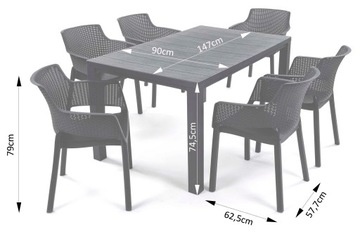Набор столов и стульев для террасы Elisa Julie 6+1 садовая мебель