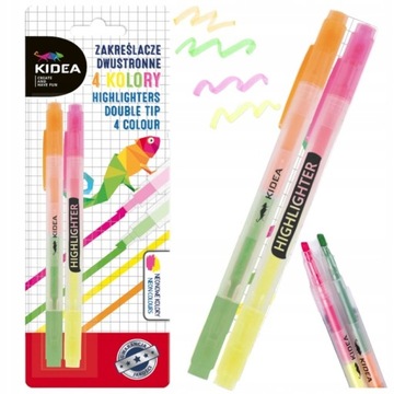 MARKERY ZAKREŚLACZE DWUSTRONNE 4 kolory PISAKI MAZAKI KIDEA