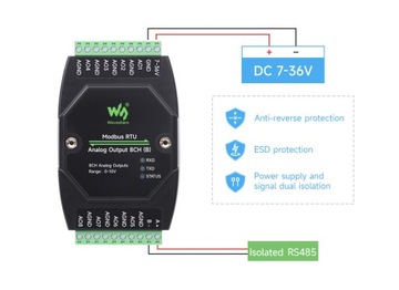 Промышленный 8-канальный модуль аналогового вывода (B) 12 бит Modbus RTU