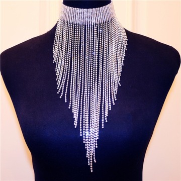 Damska Moda Rhinestone Tassel Naszyjnik Łańcucha Na Szyję Akcesoria, Silver