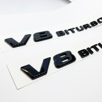 Mercedes V8 BITURBO emblemat znaczek czarny G KLASA C63 S63 E63 SL63 (para)