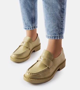 Zielone mokasyny na grubej podeszwie MP302 36