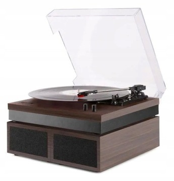 Gramofon Fenton z głośnikami ciemne drewno