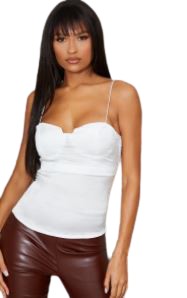 БЛУЗКА PRETTYLITTLETHING, ТОП АТЛАСНЫЙ, БЕЛЫЙ 34 CAC